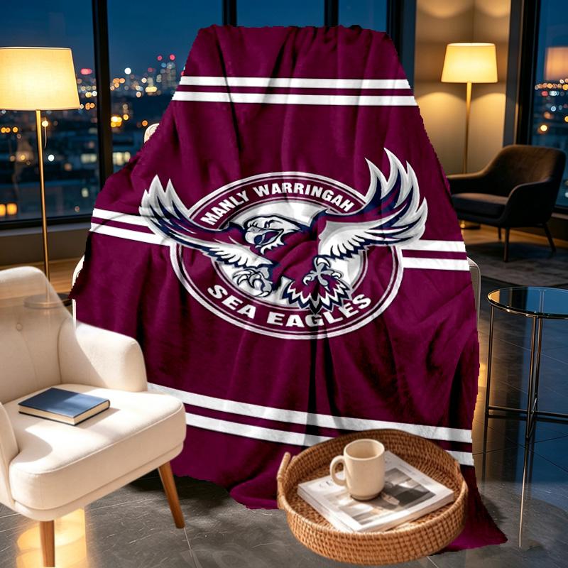 Manly Warringah Sea Eagles Print Blanket - Soft & Comfortable, for Bedroom, Travel, Sofa, Home Decoration - Birthday Christmas Gift for Friend