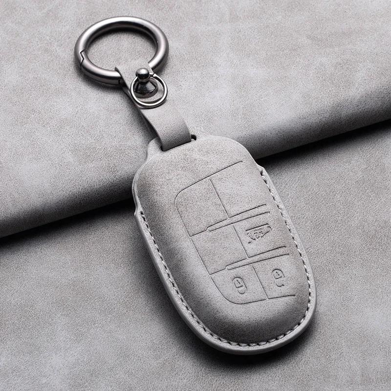 Leather Car Key Case Cover Keychain For Jeep Wrangler Commander Compass Patriot Renegade Cherokee Grand Cherokee Keyring