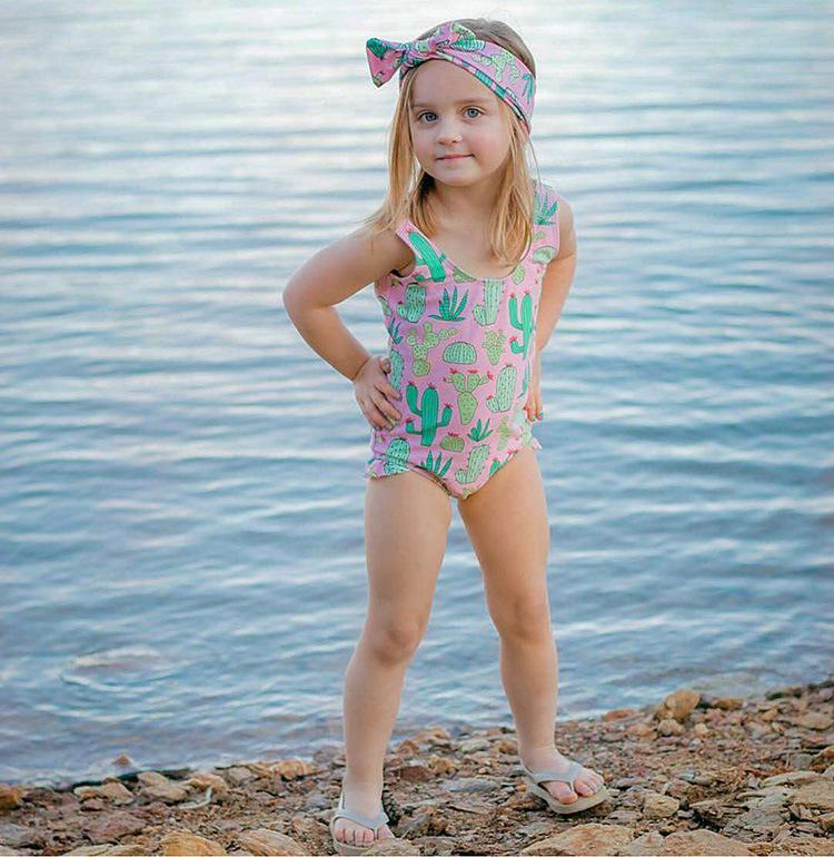Infant Girls' Long-Sleeve Sun Protection Swimsuit (Ages 0-8)