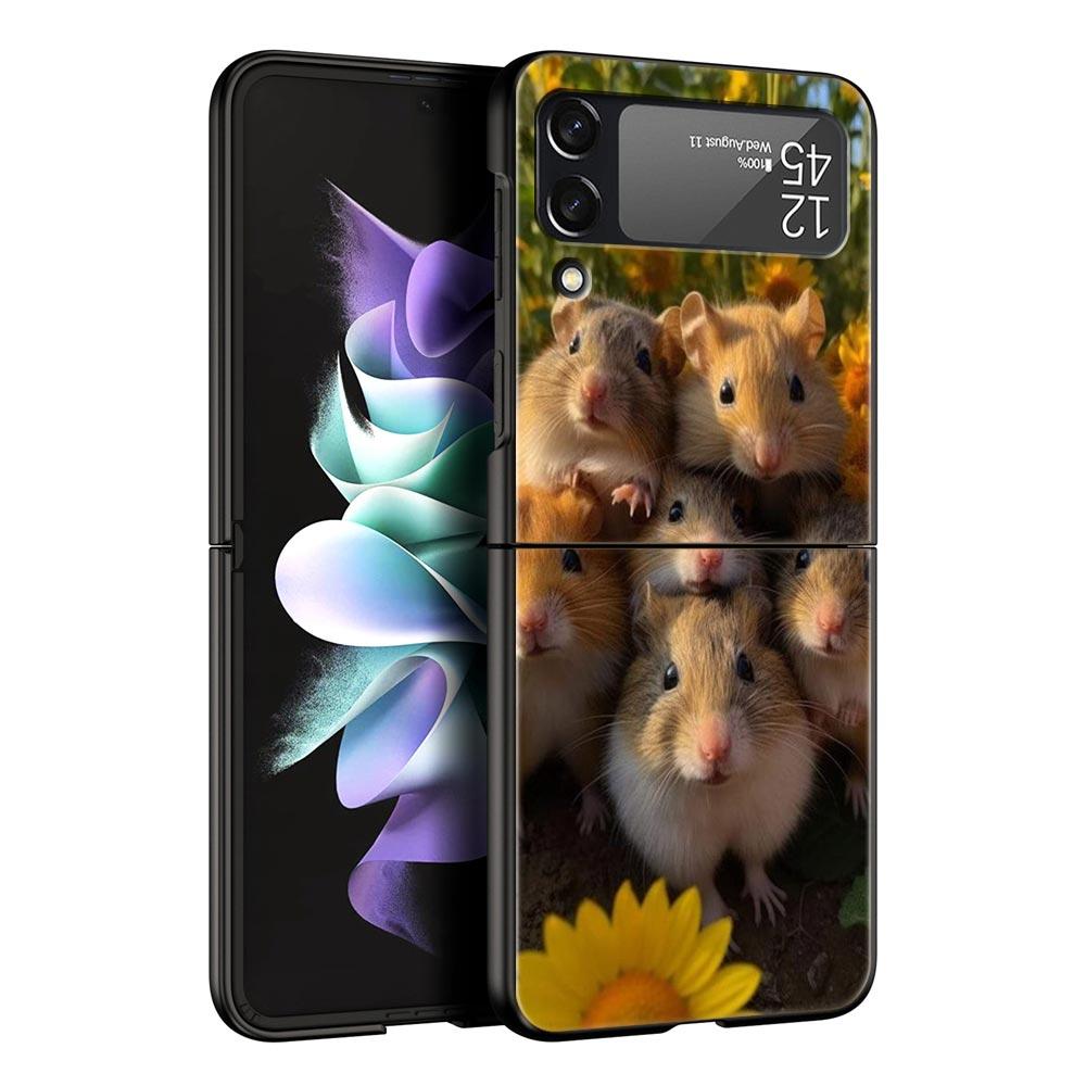 Animal Selfie Art Phone Case For Samsung Galaxy Z Flip3 Flip4 Flip5 PC Bumper Shell For Z Flip 3 4 5 Black Hard Folding Cover