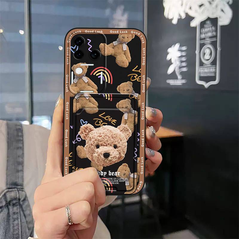 Card Slot Dirt-resistant Phone Case For VIVO S18 Pro/V30 Pro TPU Protective Cartoon Card Sleeve Graffiti Cute Soft Case