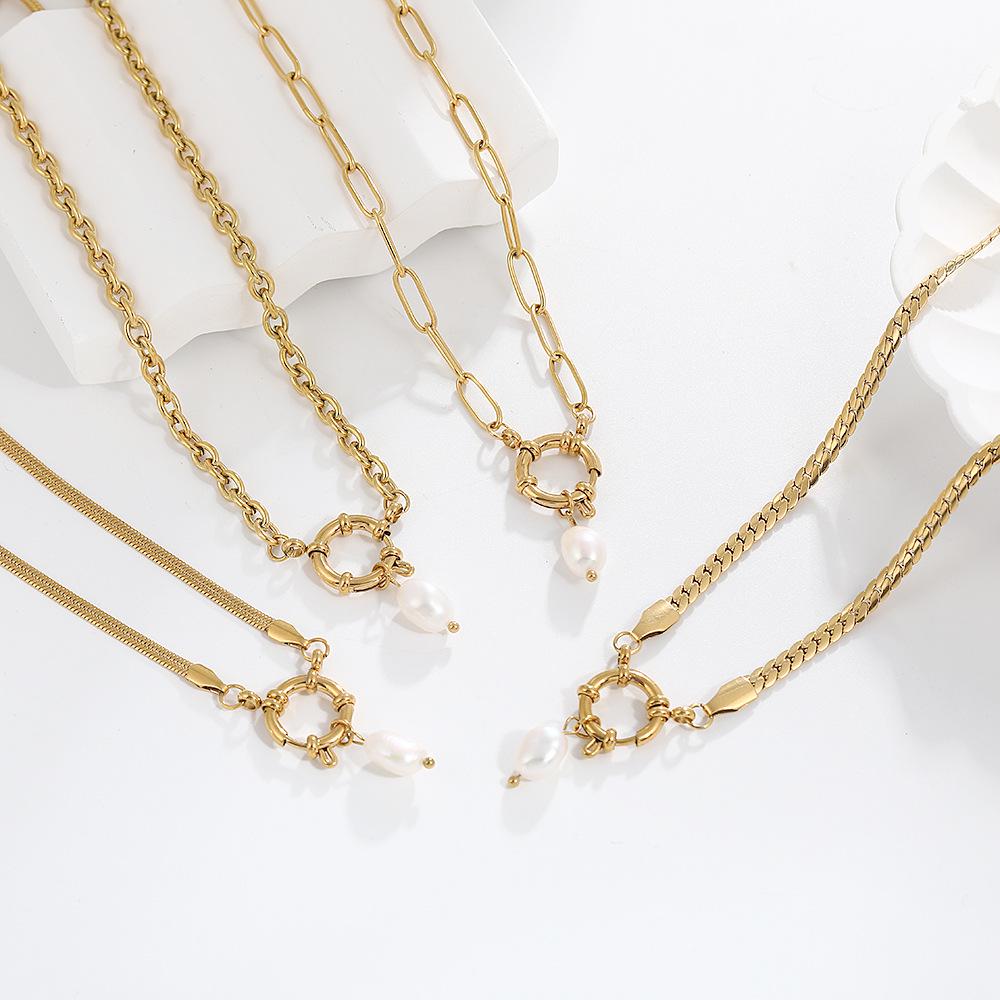 18K Gold-Plated Stainless Steel Necklace with Freshwater Pearl Pendant - European & American Fashion Trend