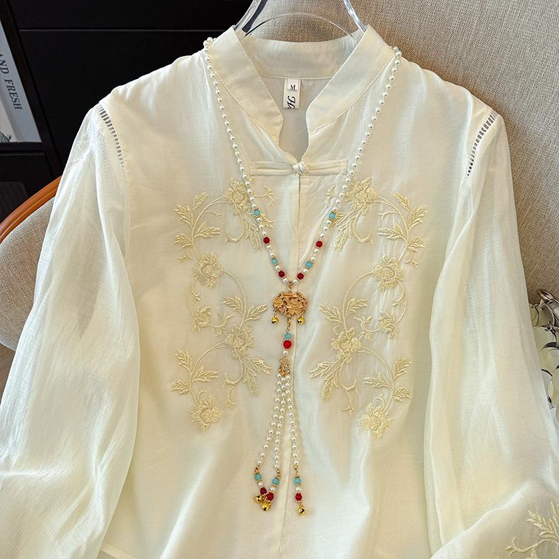 High-Quality Chinese Embroidery Top, Stand Collar, Spring/Summer, Lightweight, Casual Wear