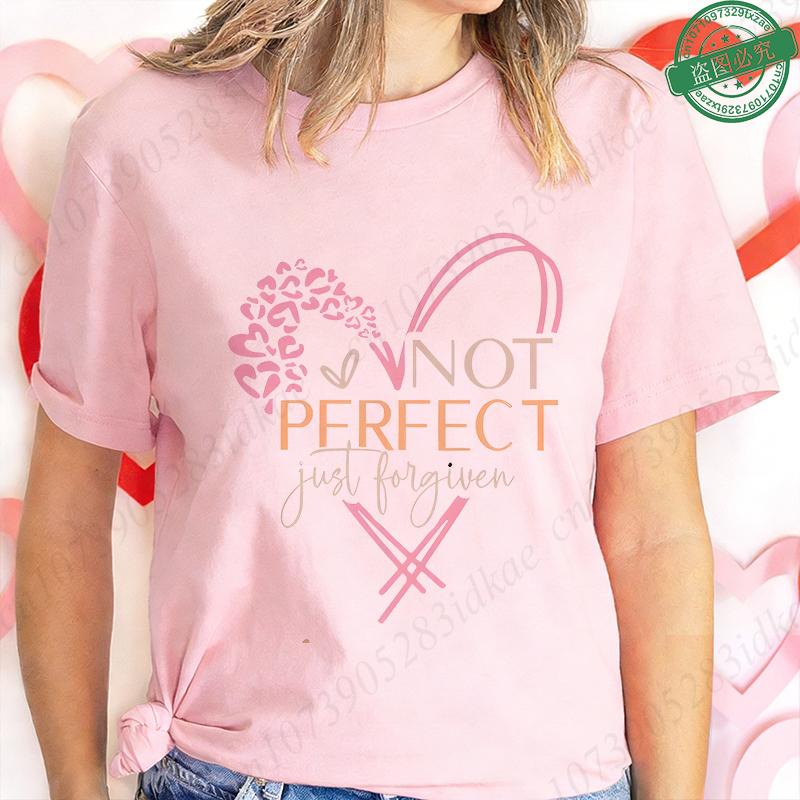 Nicht Perfekt Nur Vergeben T-Shirt für Damen Herz Kreuz Grafik T-Shirt Lässige Kurzarm O-Ausschnitt Oberteile Inspirierendes Christliches Geschenk
