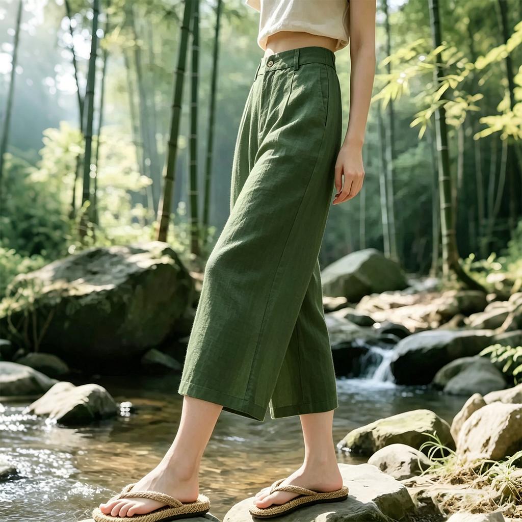 Fashion Loose Linen Thin Nine-point Casual Wide-leg Pants Women's 1116 Summer Thin High-waisted Straight-leg Pants