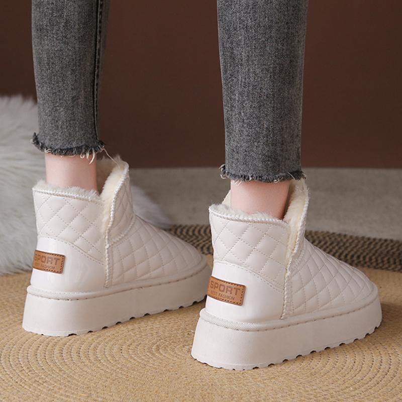 Fashion Thicken Warm Plush Snow Boots Women Thick Sole Patent Leather Waterproof Winter Boots Woman Non Slip White Platform Ankle Botas