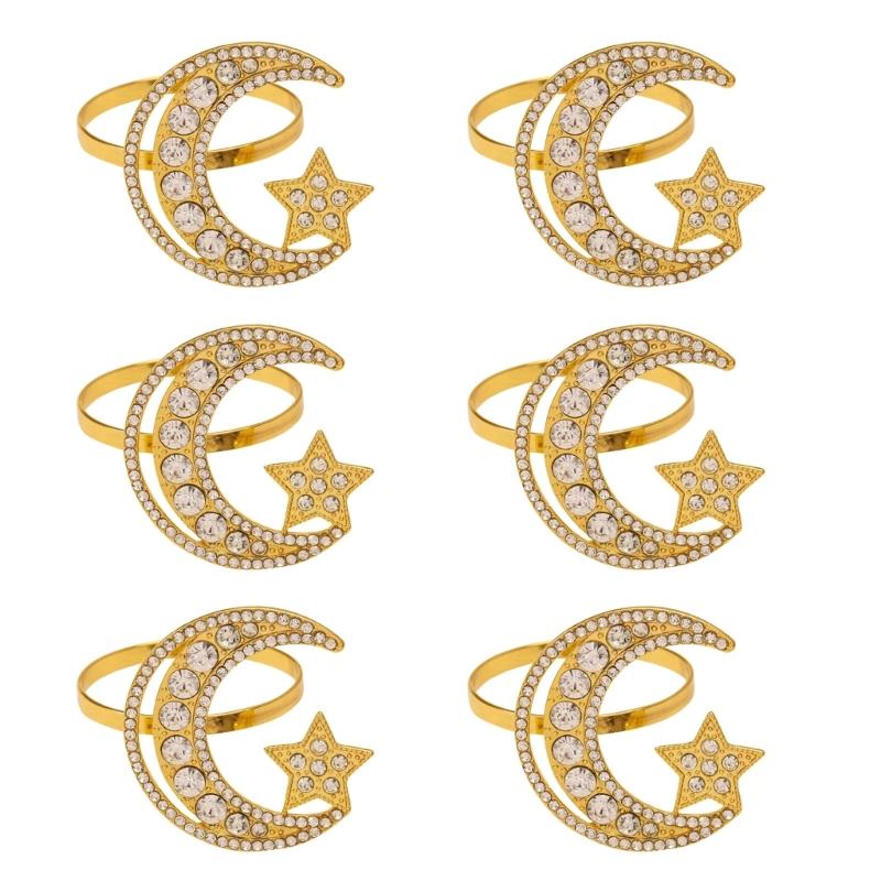 6 Pack Moon and Star Napkin Rings Festival Serviette Holder Napkin Buckles Serviette Rings Alloy Material for Napkin