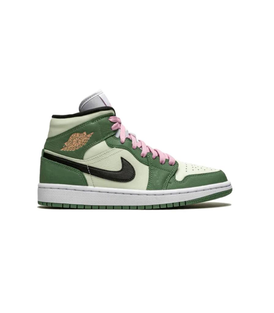 Nike Air Jordan 1 Mid Sneakers Dutch Green/Black/Barely Green/Arctic Pink