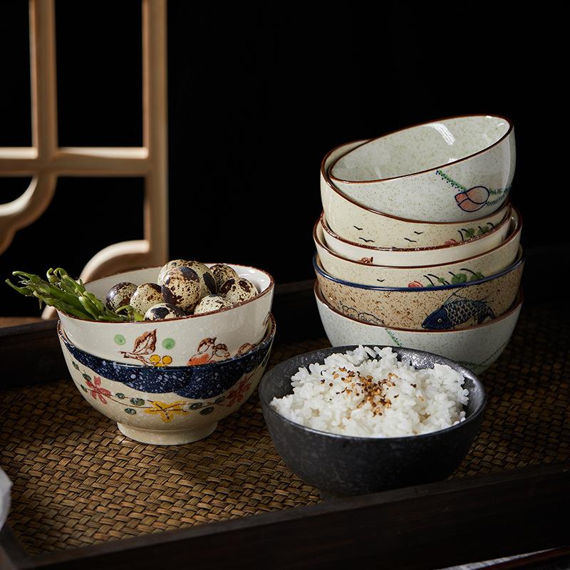 Ceramic Household Rice Bowl Japanese Retro Tableware Dining Bowl