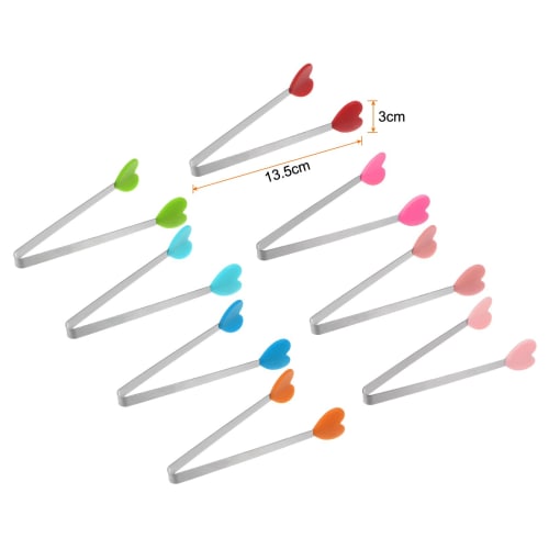 uxcell Mini Food Tongs, 5.3" Heart Shape, Colorful Stainless Steel with Silicone Tips, Small Cooking Tongs, Kitchen Food Tongs, Serving Tongs for Cook