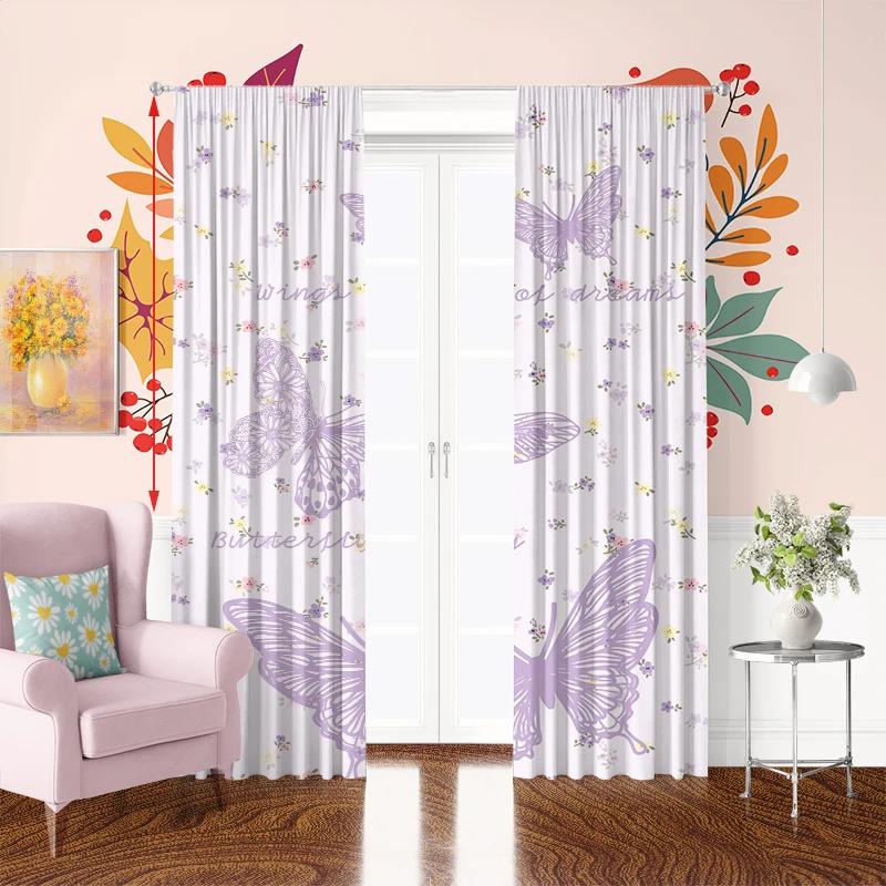 2 Stück - Lila Schmetterling - Bedruckte Vorhänge - 100 % Polyester für Schlafzimmer-Vorhänge und Wohnzimmer-Dekoration.