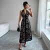 Cross-border European and American Elegant Lace Neck Long Skirt Dress Women's Clothing Autumn and Winter Independent Station