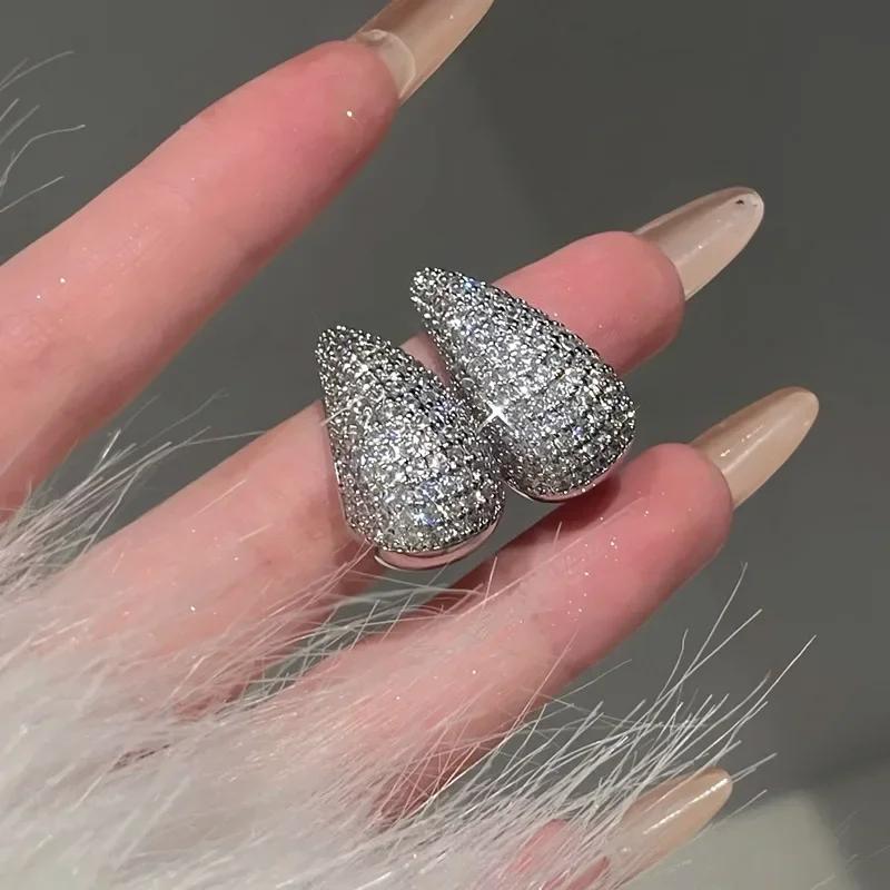 

925 Silver Needle Water Drop Zircon Dangle Earrings for Women Luxury Shiny Inlay Crystal Temperament Stud Party Jewelry Gifts серебряный