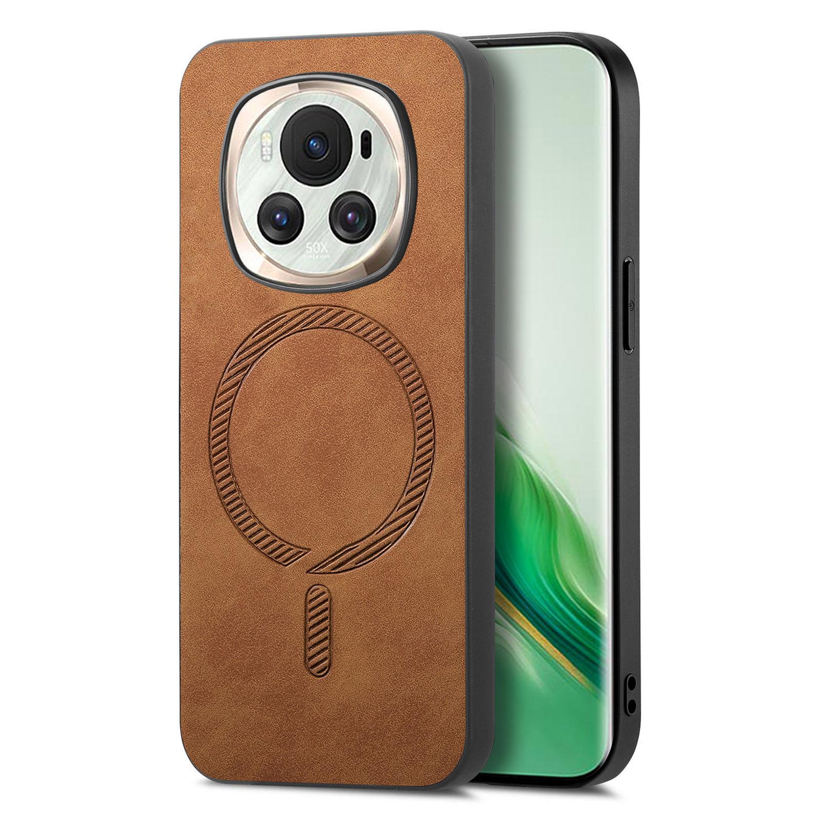 

For Honor Magic6 5G Leather Back Case Compatible with MagSafe Skin-touch Phone Cover Brown