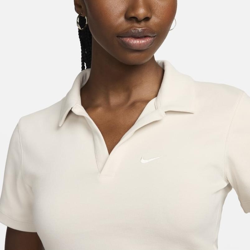 Nike Solid Color Slim Fit Short Sleeve Polo Shirt Women Tops White DV7884-104