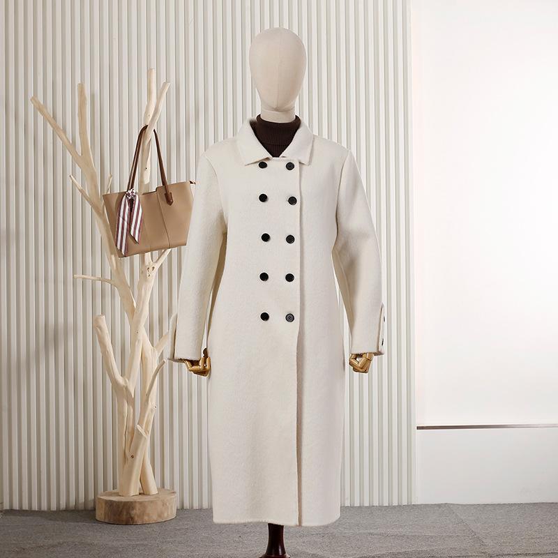 Double-breasted wool double-sided woolen coat commuter temperament wool coat women's woolen coat looks thin