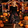 Womens Long Sleeve Round Neck Dress Halloween Print Casual Midi Dress with Waist Tie Elegant Fit and Flare Style Suitable for Seasonal Wear