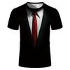 Nova Camiseta Masculina de Verão com Manga Curta, Estilo de Rua, Falso Terno, Estampa 3D