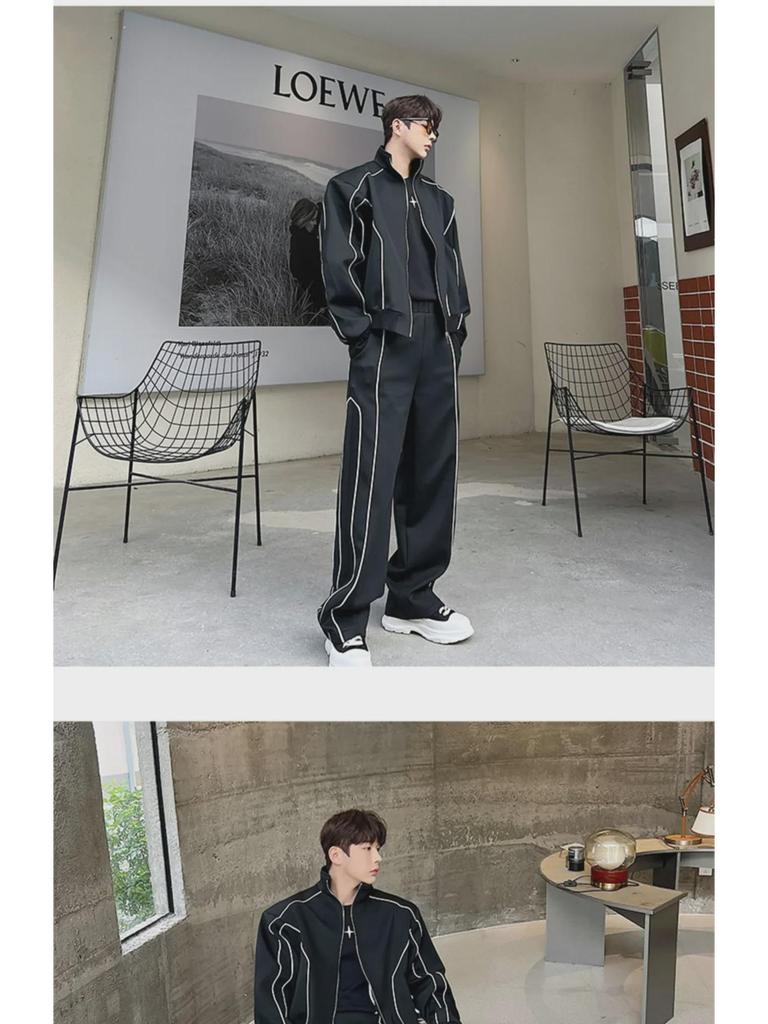 Luxury Men's Casual Sports Suit: Loose Cardigan Jacket & Wide-Leg Pants Set