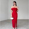 2024 Summer Women's Off-Shoulder Slit Bodycon Dress - European & American Style Fashion