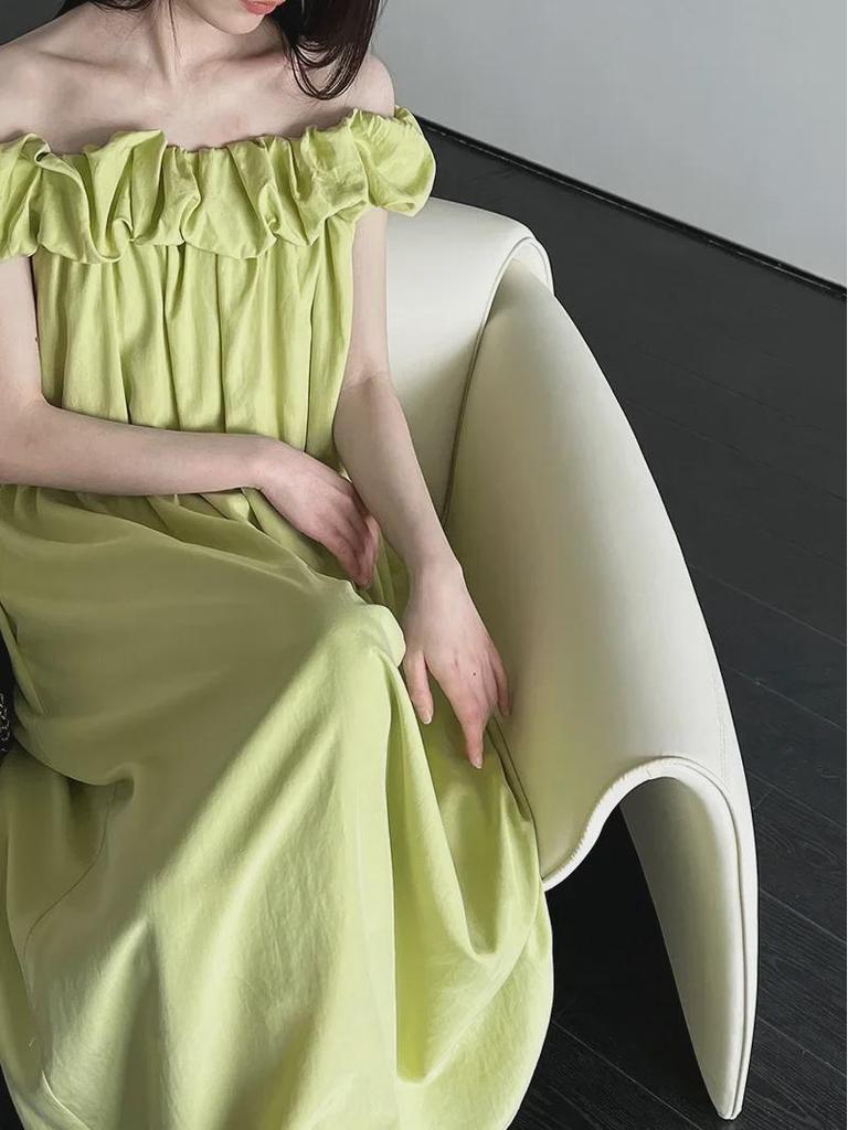 Luxi Tencel Tek Omuz Fırfırlı Tüp Elbise - Kore Stili