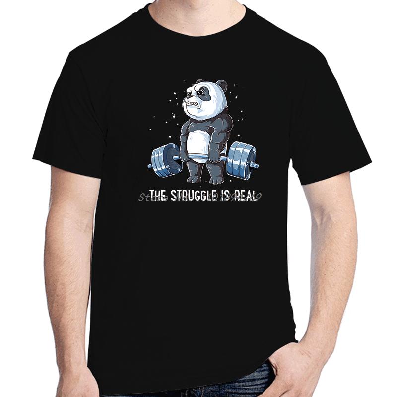 Panda The Struggle Is Real Weightlifting Fitness Gym Funny Graphic Tees Summer New Shirts And Tshirts Cotton Unisexs Print T Shirt
