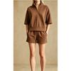 Women's Loose Tracksuit Half Zip Short Sleeve Sweatshirt Drawstring Waist Shorts