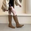 Inner Heightening Suede Square Head Boots for Women 2025 Autumn and Winter New Models But Knee High Boots Korean Version Sleeve Fashion Boots for Wo