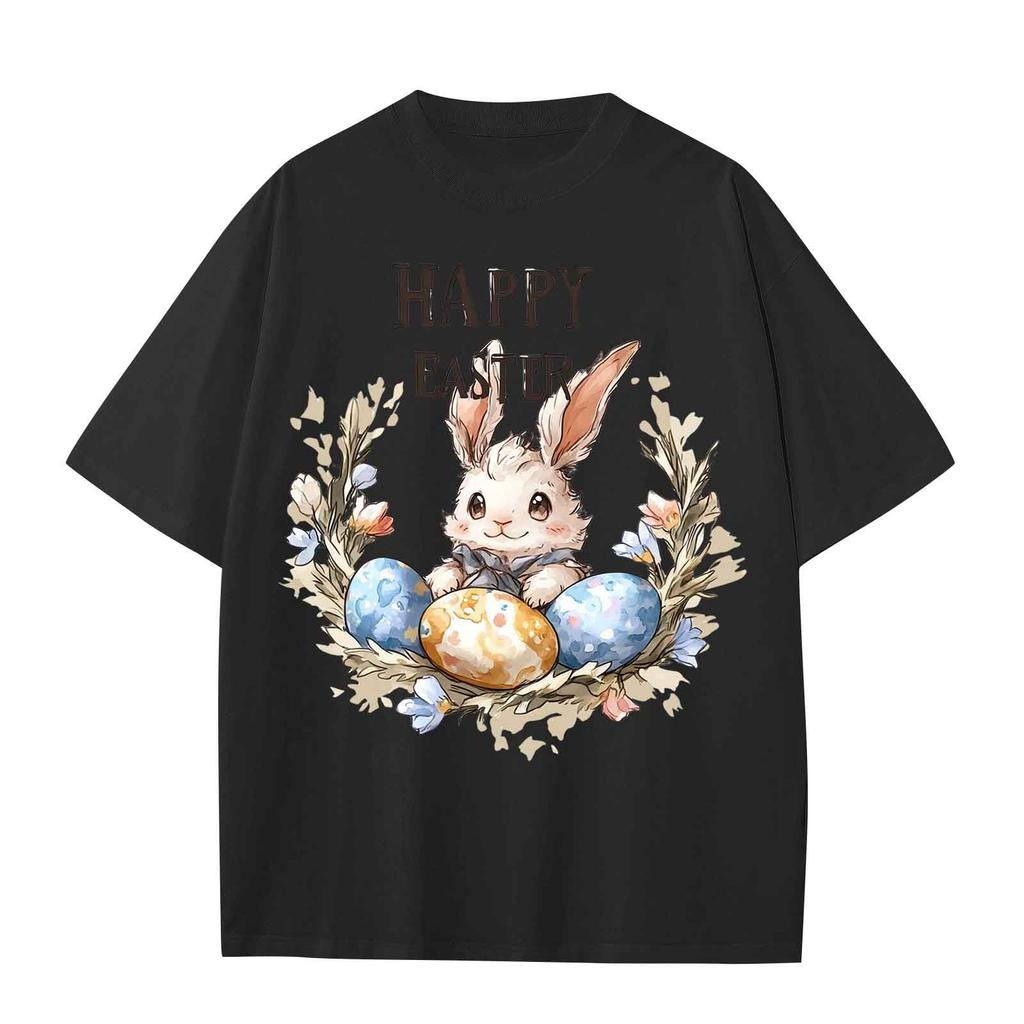 Chlapecké a dívčí ležérní volné tričko s velikonočním potiskem, pulovr s kulatým výstřihem, top s krátkým rukávem