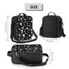 Black Goth Skull Insulated Lunch Bag Portable Waterproof Thermal Bento Tote Bags with Adjustable Strap for Work Picnic Beach