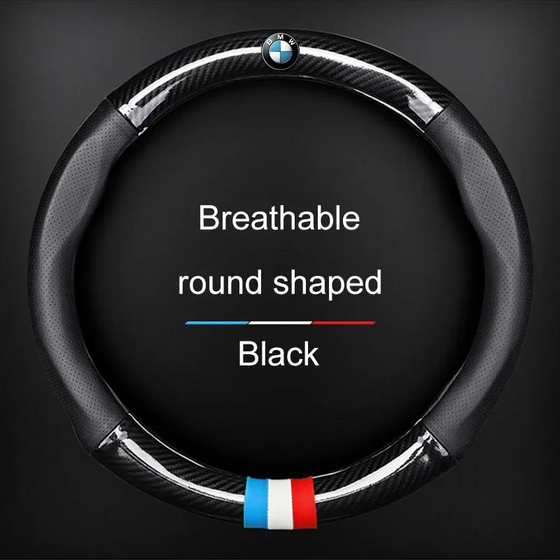 Dla BMW 1 szt. Skórzana Pokrywa Kierownicy Samochodowej z Włókna Węglowego Akcesoria Samochodowe Dla BMW E34 E46 E39 E38 E90 E60 E36 F30 F30 F10 E92 E