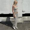Casual Flare Pants Set for Women Solid Color Crop Tank Top Low Rise Lacing Pants Two Piece Outfit Loungewear Streetwear
