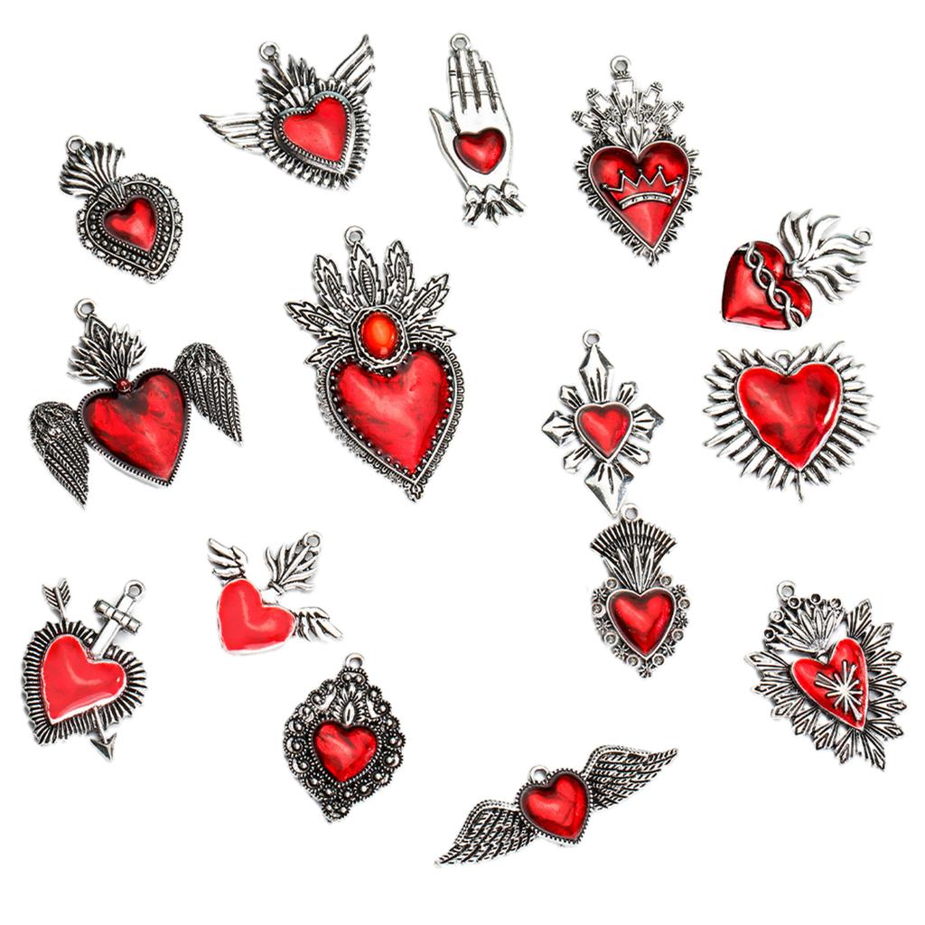 Pack of 15 Heart Pendant Alloy Material Heart Embellishments Gothic Heart Accessories for DIY Bracelet Jewelry Crafts