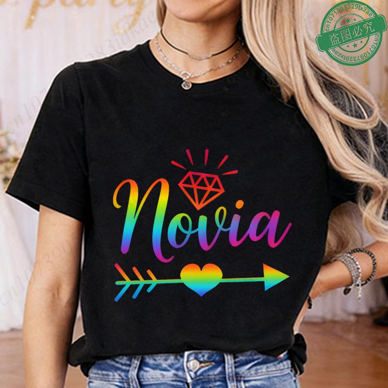 Spanish Girl Bachelorette Party T-Shirts, Rainbow Diamond Heart Arrow Graphic Tees for Bridal Shower, Team Bride Tribe Blouses
