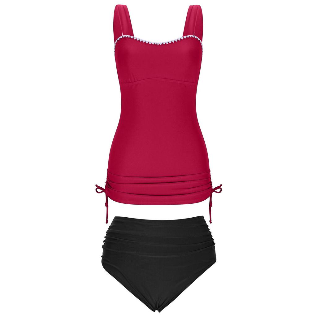 European Style Strapless Slimming High-Waisted Bikini with Wide Shoulder Straps - Women's Solid Color Swimwear 2026
