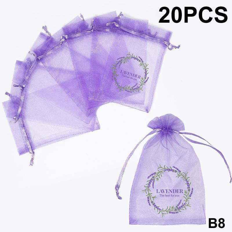 20Pcs Lavender Pattern Drawstring Mesh Bags Dried Flower Herbs Spices Storage Bag Odor-Eliminating Breathable Fragrance Pouches