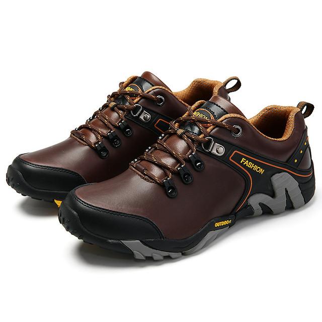 Brown Outdoor Mens Hiking Shoes Genuine Leather Trail Climbing Shoes Men Sports Sneakers Waterproof Trekking Sneakers Men