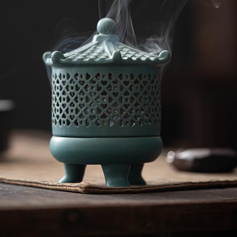Gutta Disc Incense Burner Chinese Zen Vintage Three-legged Incense Burner Ceramic Tea Ceremony Zen Ornaments Home Decoration