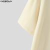 INCERUN Oversized Summer Men O Neck Short Sleeve Crochet Stitching Casual T-Shirts Tops