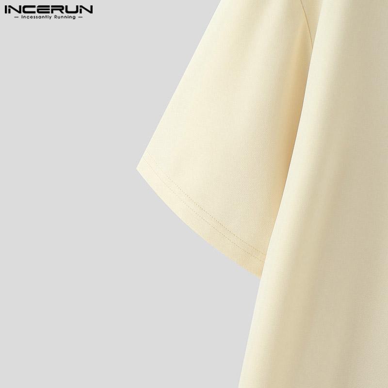 INCERUN Oversized Summer Men O Neck Short Sleeve Crochet Stitching Casual T-Shirts Tops