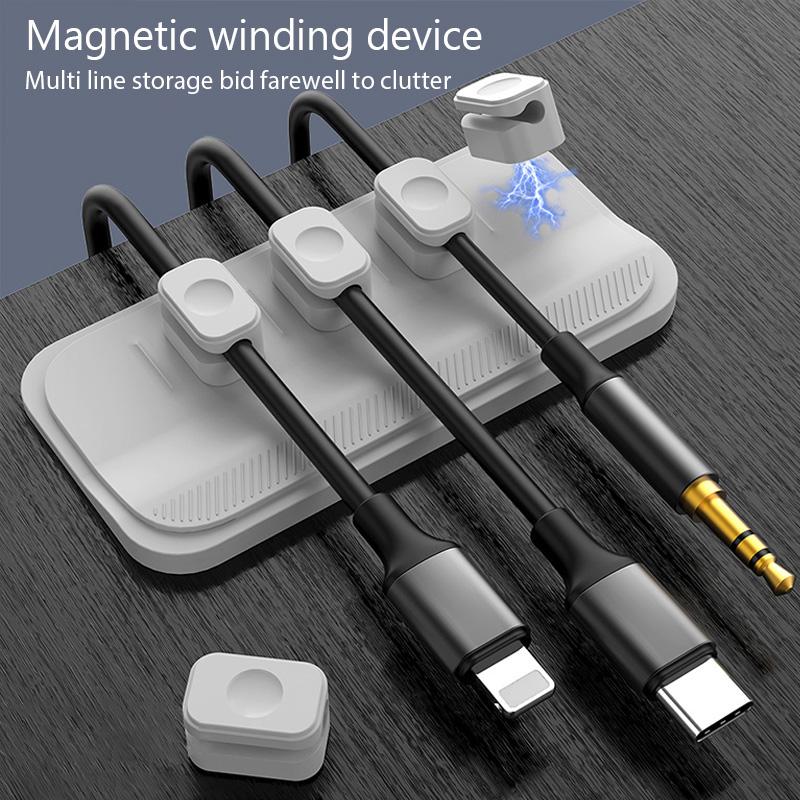 5 In1 Magnet Cable Winder Adhesive Silicone USB Cable Fixer Organizer Solid Color Cable Holder Line Charger Clip For Desk Office