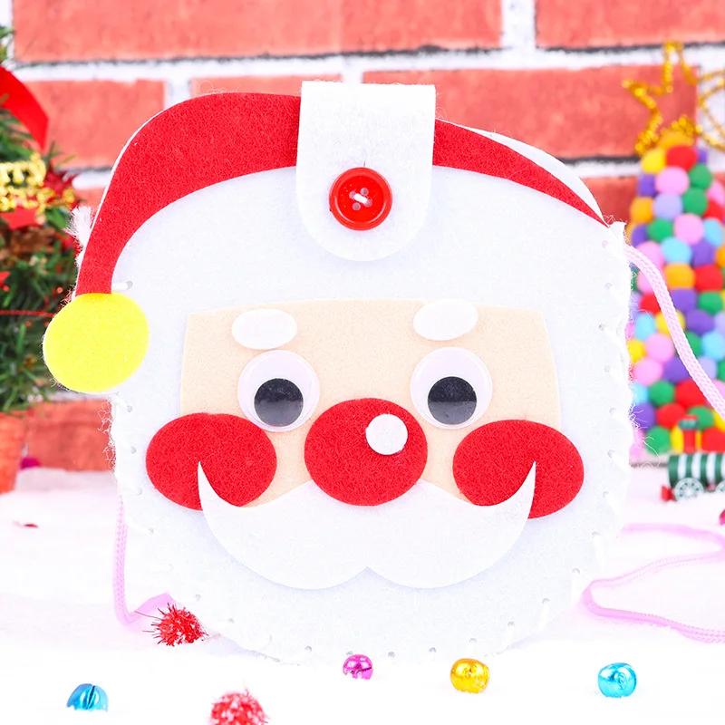 Children DIY Christmas Material Bag Playthings Kindergarten Creative Educational Handmade Cartoon Xmas Sock Cap Craft Kit Plaything for Kids