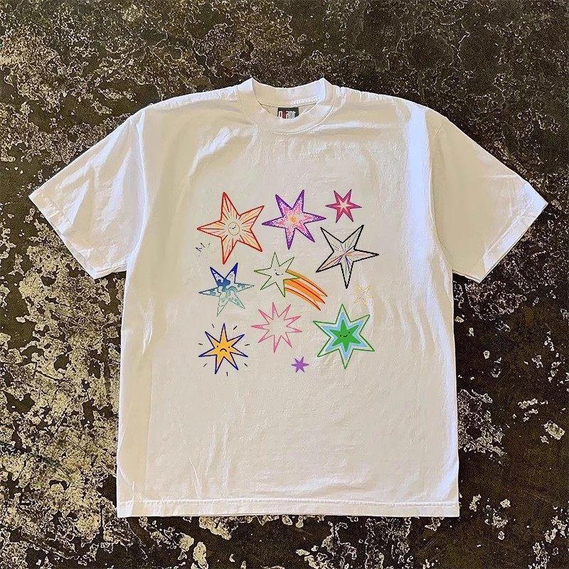 Unisexs Casual Tshirt  100 Pure Cotton Star Print Loose Fit Cool Comfortable Trendy Highquality Tee