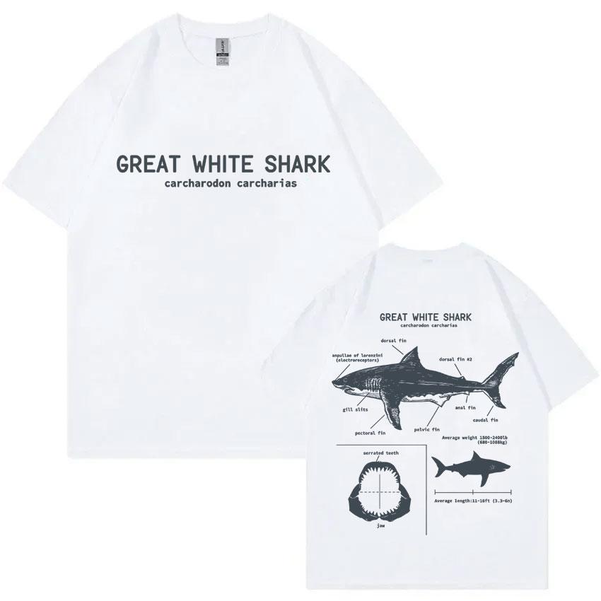 Marine Animals Great White Shark Anatomy Graphic Tshirt Men Casual Oversized Tshirts Mens Vintage Pure Cotton T Shirts