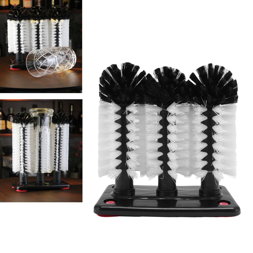 3 Köpfe Tassenbürste Wasserflaschenreinigungsbürste Gläserwascher mit Saugfuß für Hotelbar