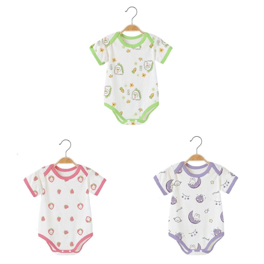 Dinosaur Moon Rabbit Flower Bear Print Baby Summer Cotton Short Sleeve Romper With Breathable Mesh For Toddler Boys Girls