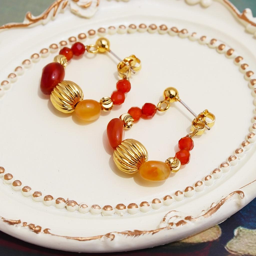 Natural Agate Beaded Necklace Plant Series Golden Seed Bracelet Women'S Retro Red Earrings 898