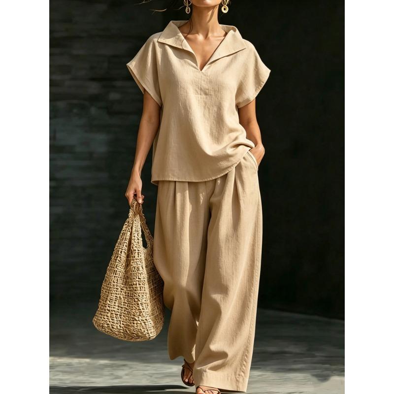 JPNTKY Women's Fashion Casual Short Sleeve V Neck Pants Suits