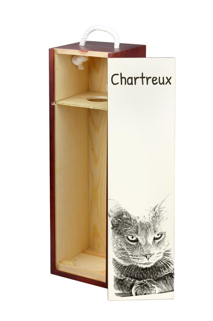 Chartreux - Wine Box with a Cat, Alcohol Box with Graphics, Personalized Gift Box from the Art-Dog Brand