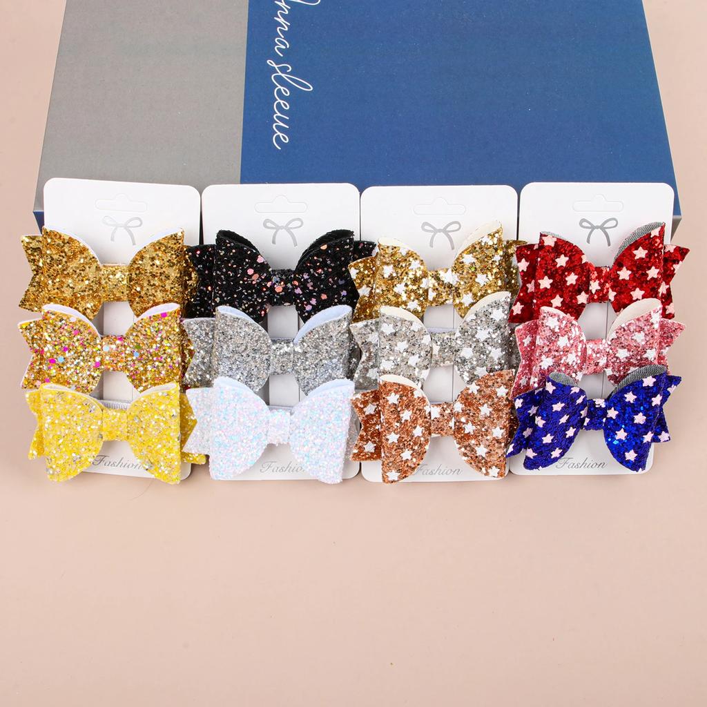 3 STÜCKE Bunte Haarschleifen mit Clips Niedliche 3'' Glitzer Haarschleifen Haarnadel Haarspangen Haarclip Kopfbedeckung Kinder Kinder Haaraccessoires